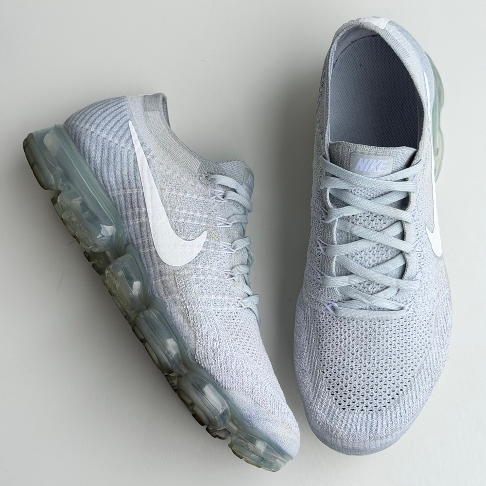 Nike Air VaporMax Flyknit Mens 12 Pure Platinum Wolfe Grey Cushion Running Shoes